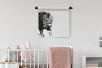 Produktbild von MuchoWow® Wandteppich Wandbehang Löwe - Tiere - Schwarz - Weiß 60x60 cm Tapisserie Dekoration Wandtuch - Dekorationen - Wand Decke