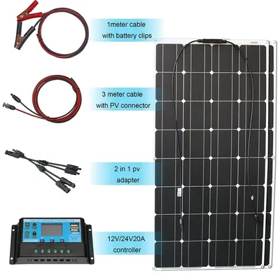 Obrázek produktu pro Flexibilní sada solárních panelů, výkon 200 W, včetně solárního regulátoru, 200w solární systém
