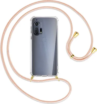 Produktbild von Handykette Backcover-Schutzhülle mit Band (Metall goldfarben) für Motorola Edge Plus - rose peach