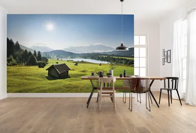 Produktbild von Komar Vlies Fototapete "Bergwiese vor Karwendel" - Größe: 450 x 280 cm (Breite x Höhe) - 9 Bahnen