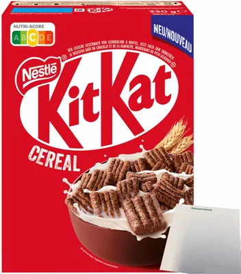 Produktbild von KITKAT Cereal Cerealien Frühstückcerealien aus Vollkornweizen mit der typischen KITKAT-Waffel (330g Packung) + usy Block
