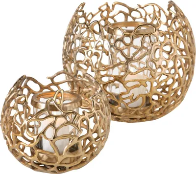 Produktbild von Boltze Windlicht Set Fidan 2-teilig 19 cm 28 cm, Farbe gold, klassischer Stil