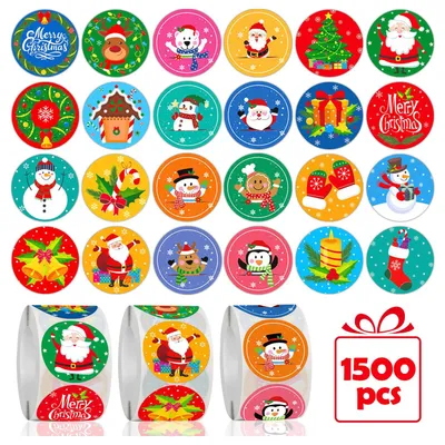 Weihnachtsaufkleber, 1500 Stück, 24 Motive, bunt, Papier, selbstklebend