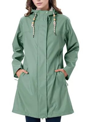 Produktbild von ATLASLAVA Regenmantel Damen Übergangsjacke PolyurethanWasserdicht Frauen Regenjacke Lang Parka Regenparka mit Kapuze Outdoor, XL, Graugrün