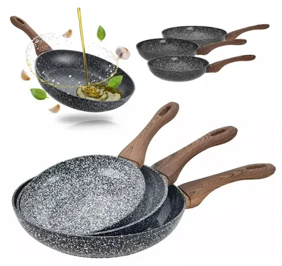 Zdjęcie produktu dla 3x Patelnia ceramiczna granitowa 20/24/28 cm na indukcje gaz
