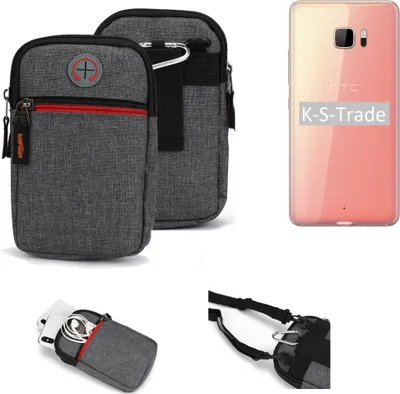 Produktbild von K-S-Trade Holster Gürtel Tasche kompatibel mit HTC U Ultra Handy Tasche Schutz Hülle grau Zusatzfächer 1x