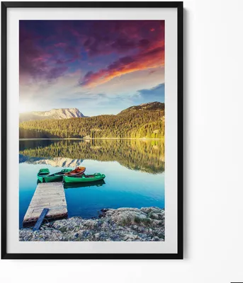 Produktbild von Flusslandschaft– Wandbild mit Rahmen – Gerahmtes Bild  – Wanddekoration – 70x100 cm –  Schwarz Rahmen