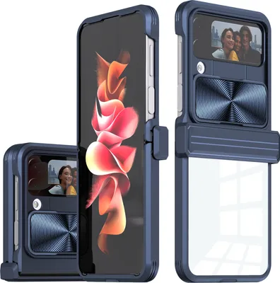 Immagine prodotto di Custodia per Samsung Galaxy Z Flip 4 Custodia ibrida trasparente in TPU con cover fotocamera scorrevole blu
