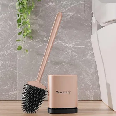 Produktbild von Famanu Toilettenbürste mit Halter - Rosé Gold, flexible Silikonborsten, antibakteriell