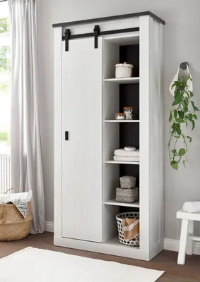 Produktbild von Mehrzweckschrank SHELTON-61 in Pinie weiß Nb. mit anthrazit, B/H/T: ca. 93/201/38 cm