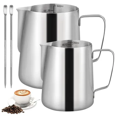 Milchkännchen aus Edelstahl, 350 ml & 600 ml, 2er-Set