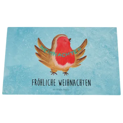 Produktbild von Mr. & Mrs. Panda Hackbrett Rotkehlchen Weihnachten - Eisblau - Geschenk, Schneidplatte, schneidbrett, Frohe, Weihnachtsgruß, Winter, Glas, Xmas, Schneidebrett, Vogel