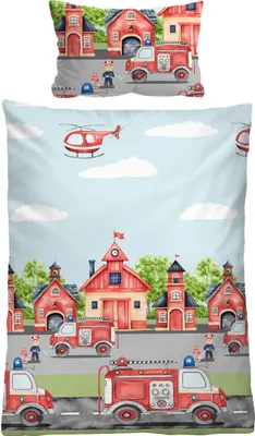 Produktbild von Biberna Feinbiber Bettwäsche, Größe 1x 100x135 cm + 1x 40x60 cm, Feuerwehr