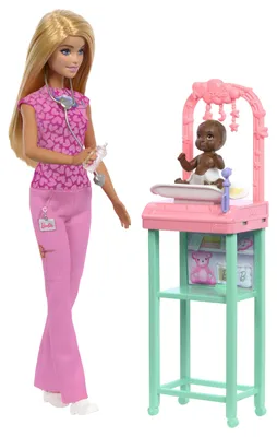 Produktbild von Barbie Kinderärztin-Puppe (mit Baby-Patientenpuppe, Möbeln und Zubehör)