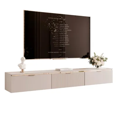 Produktbild von IDOHOME-TV-Lowboard SELIA 200 cm mit goldener Zierleiste und Griffe Fernsehschrank Geriffeltes TV-Hängeboard WohnzimmerTV-Hängeschrank Kaschmir
