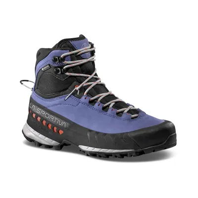 Wanderschuhe für Damen "TX5 Woman Gtx" von La Sportiva in lila und schwarz mit grauen Schnürsenkeln und rutschfester Sohle.