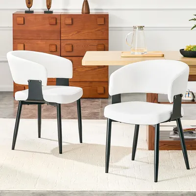 Immagine prodotto di Set di 2 poltrone da pranzo con braccioli e schienale, design ergonomico, stile retrò, ideali per soggiorno e sala da pranzo, colore bianco