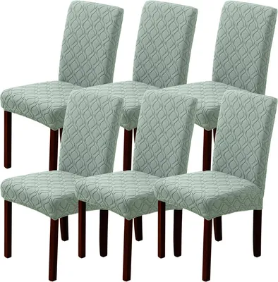 Produktbild von Stuhlhussen 6er Set Universal Stretch Stuhlhussen Moderne Jacquard Husse Abnehmbare Stuhlbezug Abdeckung Esszimmer überzug Bi-Elastic Spannbezug,für Bankett Deko und Hochzeit Partys (grau Grün, 6 er)
