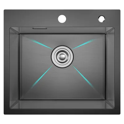 Produktbild von CECIPA MAX Küchenspüle Schwarz 50×45cm, Edelstahlspüle, eckige Einbauspüle, mit 2 Hahnlöchern & 1 Becken, modernes Design