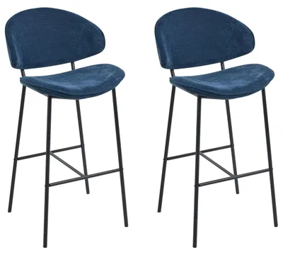 Produktbild von BELIANI Barstuhl 2er Set Marineblau Stoffbezug und Metall mit Lehne Fußstützen Modernes Design Sitzmöbel Wohnzommer Küche Bar Wohnküche Ausstattung
