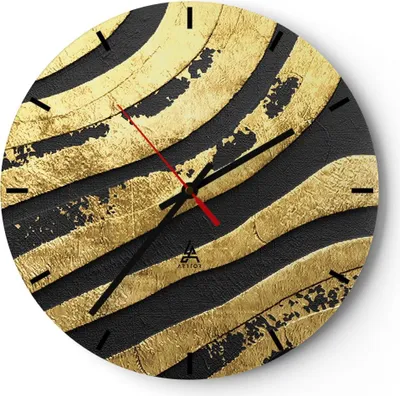 Produktbild von Wanduhr - Rund - Glasuhr - Abstraktion dreidimensional Gold - 40x40cm - Schleichendes Uhrwerk - Lautlos - zum Aufhängen bereit - Dekoration Modern - Wanddekoration aus Glas - C3AR40x40-4461