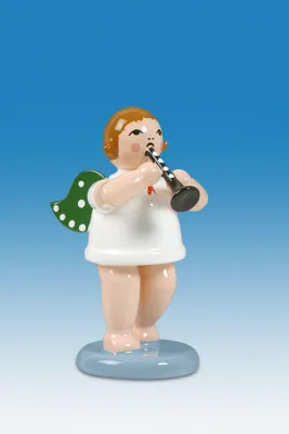 Produktbild von Holzfigur Engel mit Flöte und Krone Höhe 6cm NEU