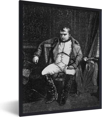 Produktbild von MuchoWow® Gerahmtes Poster Schwarz-Weiß-Illustration von Napoleon Bonaparte auf einem Stuhl 60x80 cm - Poster mit Schwarzem Bilderrahmen Wandposter Rahmen Foto Bilder - Premium - Wanddeko Wohnzimmer