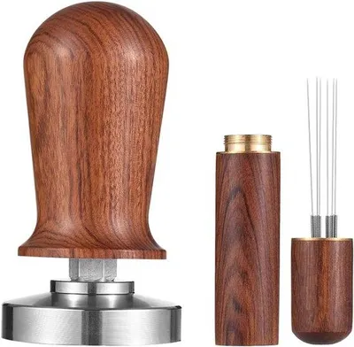 Image de Set de tasseur à espresso avec cuillère en acier inoxydable - 51 mm - avec cuillère incluse - socle en acier 304 - set à café