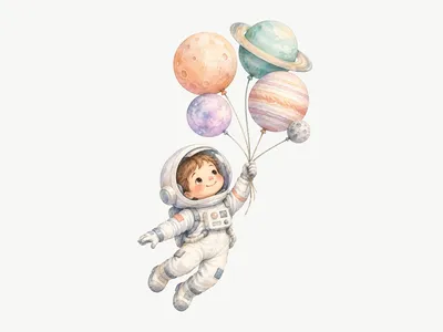 Samolepka na zeď Velký astronaut s planetami: Design