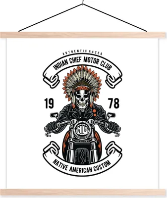 Produktbild von MuchoWow® Textilposter Skelett - Indianer - Retro 60x60 cm mit holzfarbenen Rahmen - Wanddekoration