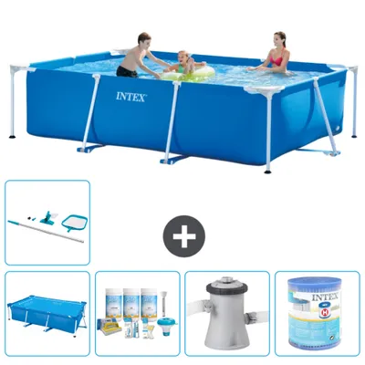 Immagine prodotto di Piscina Intex con struttura rettangolare - 300 x 200 x 75 cm - blu - include tenda da sole - pacchetto manutenzione - pompa filtro per piscina - filtro - kit pulizia