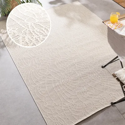 Produktbild von In- & Outdoor Teppich - Dunes Mandala Creme - 160x230cm - Boho - Wohnzimmer, Esszimmer, Balkon, Garten / Terrasse -  FRAAI | Home & Living