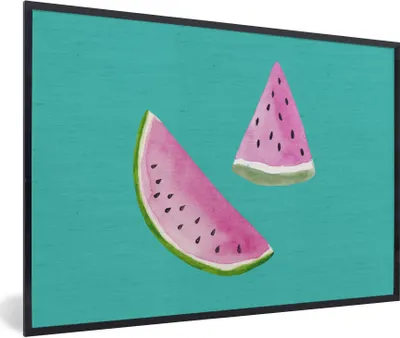 Produktbild von MuchoWow® Gerahmtes Poster Wassermelone - Obst - Blau 30x20 cm - Poster mit Schwarzem Bilderrahmen Wandposter Rahmen Foto Bilder - Kunstdruck - Bild-Poster