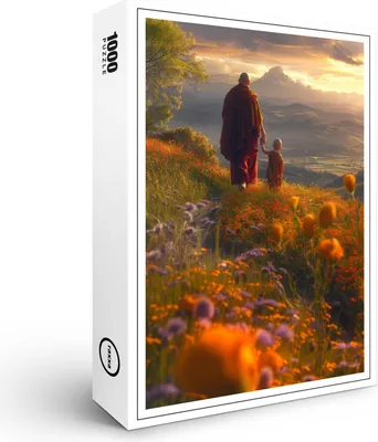 Produktbild von raxxa Premium-Puzzle "Zwei buddhistische Mönche bei Sonnenuntergang", 1000 Teile