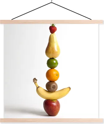 Produktbild von MuchoWow® Textilposter Obst - Turm - Weiß 40x40 cm mit holzfarbenen Rahmen - Posterleiste