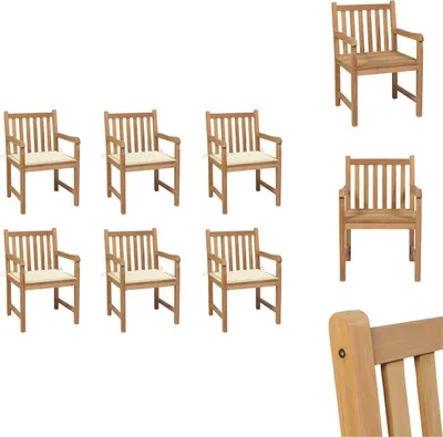 Image de vidaXL Chaises de jardin 6 pcs. avec coussin crème teck massif - Chaises de jardin