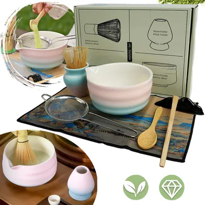 Produktbild von Matcha Set, Farbverlauf Schale Matcha Besen Set Besenhalter Bambus Whisk Sieb Keramikschale Teezeremonie Set