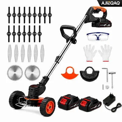 Produktbild von AJIEQAQ 3-in-1 Akku Rasentrimmer 21V, 1200W, 2×2,0Ah Akkus, 18000 U/min, 150mm Schnittbreite, mit Rädern & 3 Klingentypen