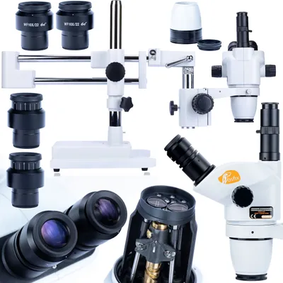 Immagine prodotto di Rosfix Microscopio Stereo Trinoculare con Testa Girevole a 360° e Ampio Intervallo di Zoom per Analisi Precise e Osservazioni Confortevoli - Ottica di