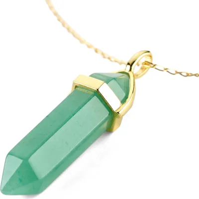 Produktbild von LAVISA Obelisk Edelsteinkette Gold, Anhänger, echte Kristall kette, Halskette, Rosenquarz, Amethyst, Naturstein - 55 + 5 cm (Grüner Aventurin)