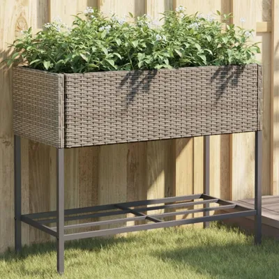 Produktbild von Möbel Pflanzkübel mit Ablage Grau Poly Rattan - Beete 366386