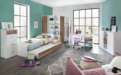 Produktbild von Jugendzimmer komplett Set JOHANNESBURG-43 in weiß mit Eiche Nb.