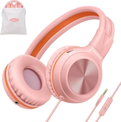 Produktbild von Kopfhörer mit 1,5 Meter langem Kabel, Kopfhörer für Mädchen mit Mikrofon und Lautstärkeregler, Faltbar und tragbare Kopfhörer mit Tragetasche, 85dB 94
