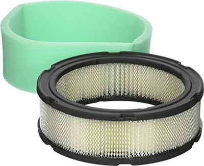 A green foam pre-filter and a white pleated air filter are shown against a white background.