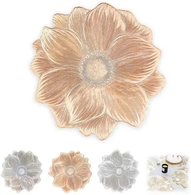 Immagine prodotto di Set di 4 tovaglie in PVC con motivo floreale, impermeabili e resistenti all'olio, tovaglie antiscivolo da 38 x 38 cm per interni ed esterni, resistenti al calore, lavabili, ideali per la primavera e per le decorazioni quotidiane (oro rosa)