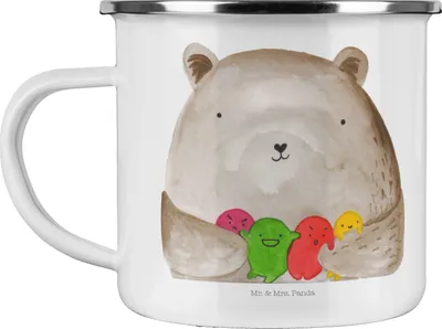 Produktbild von Mr. & Mrs. Panda Campingbecher Bär Gefühl - Weiß - Geschenk, Emaille Becher, Wahnsinn, Verrückt, Teetasse, Teddy, Haferl, Durchgedreht, Pott, Tasse