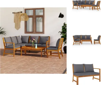 Image de vidaXL Ensemble de salon de jardin 5 pièces avec coussins en bois massif d'acacia - Ensembles de meubles de jardin