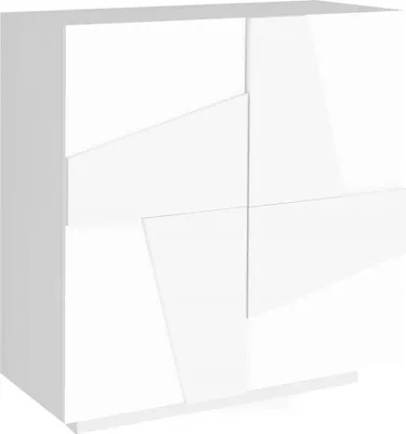 Produktbild von Schuhschrank Joel, Mehrzweckschrank mit 2 Türen, Eingangsschuhregal, 100 %  Italy, cm 81x38h86, glänzend weiß mit Detail