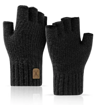 Immagine prodotto di Guanti senza dita, invernali, in maglia, caldi, per uomo e donna, colore nero