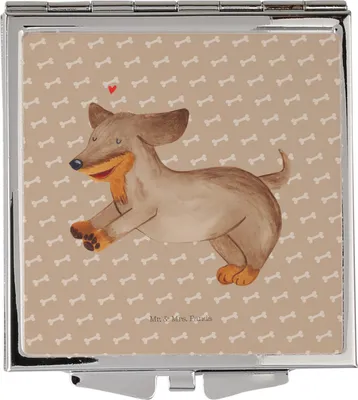 Produktbild von Mr. & Mrs. Panda Schminkspiegel Hund Dackel - Hundeglück - Geschenk, Sprüche, Reise Kosmetikspiegel, Kleiner Spiegel, Herz, klein, Hunde, klappbar